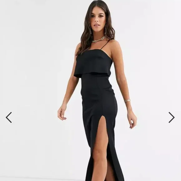 white christmas dresses ASOS DESIGN Bare Shoulder Prom Scuba Midi Dress In Forest Green main image 0